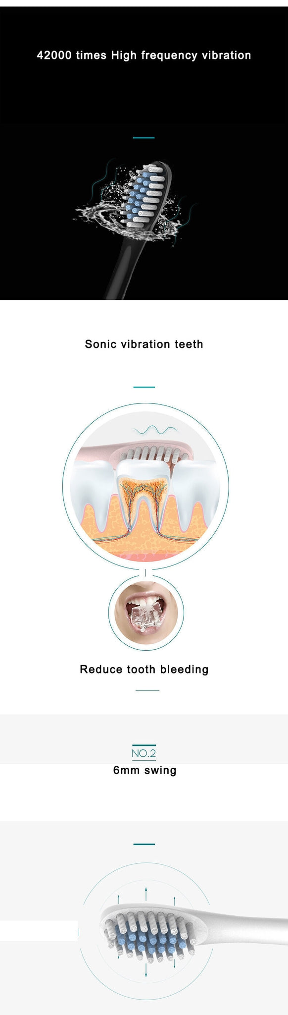 Brosse à Dents électrique Intelligente + 3 Têtes De Brosse