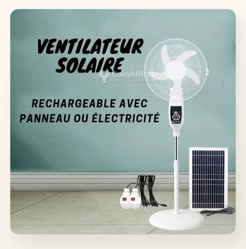 Ventilateur Solaire rechargeable avec 02 lampes