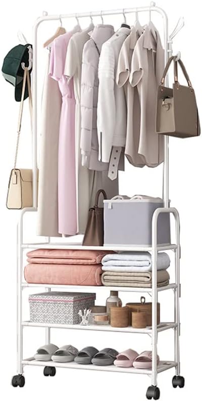Étagère à Chaussures et porte Mentaux En Métal 4 Rangés Blanc