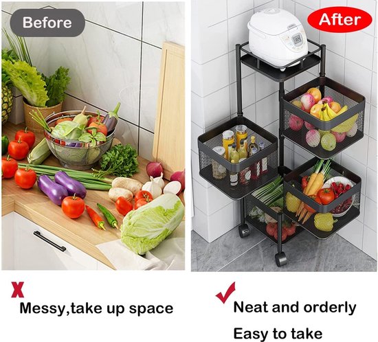 🛒 Chariot de Rangement Rotatif carré à 04 Étages avec Roulettes