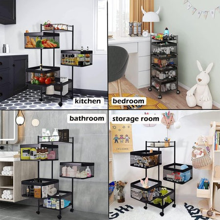 🛒 Chariot de Rangement Rotatif carré à 04 Étages avec Roulettes