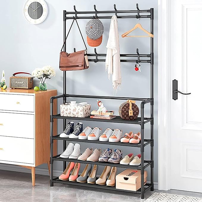 Étagère à Chaussures et porte Mentaux En Métal 04 Rangés