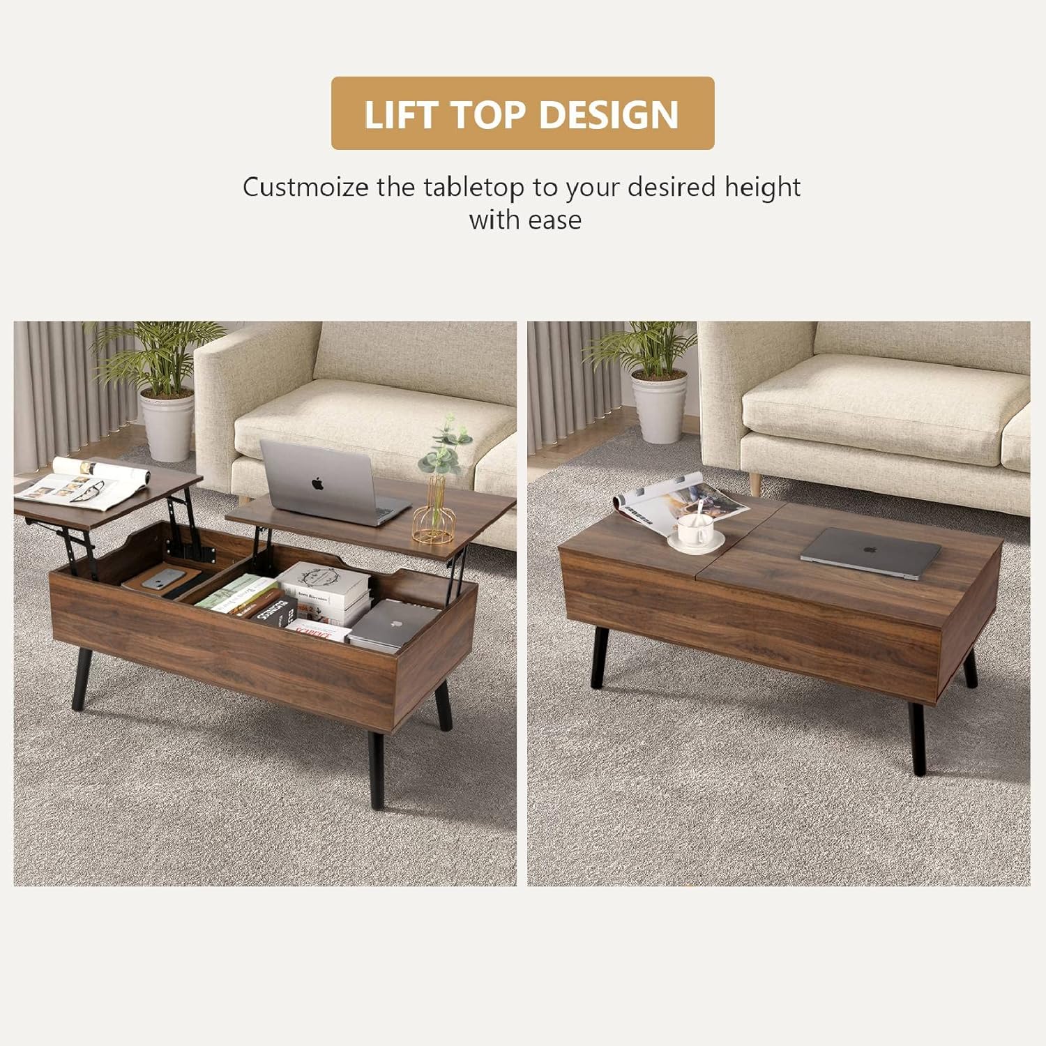 Table Basse Multifonction à Plateaux Relevables