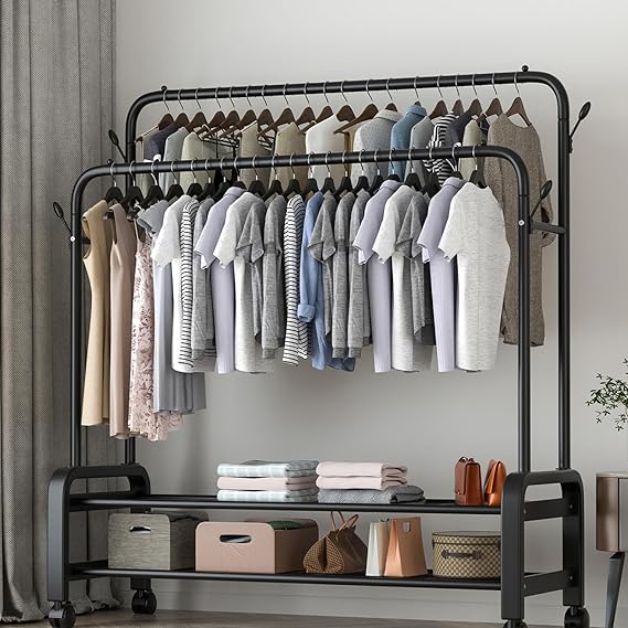 Etagère 2 En 1 Vêtements Et Chaussures avec roulettes