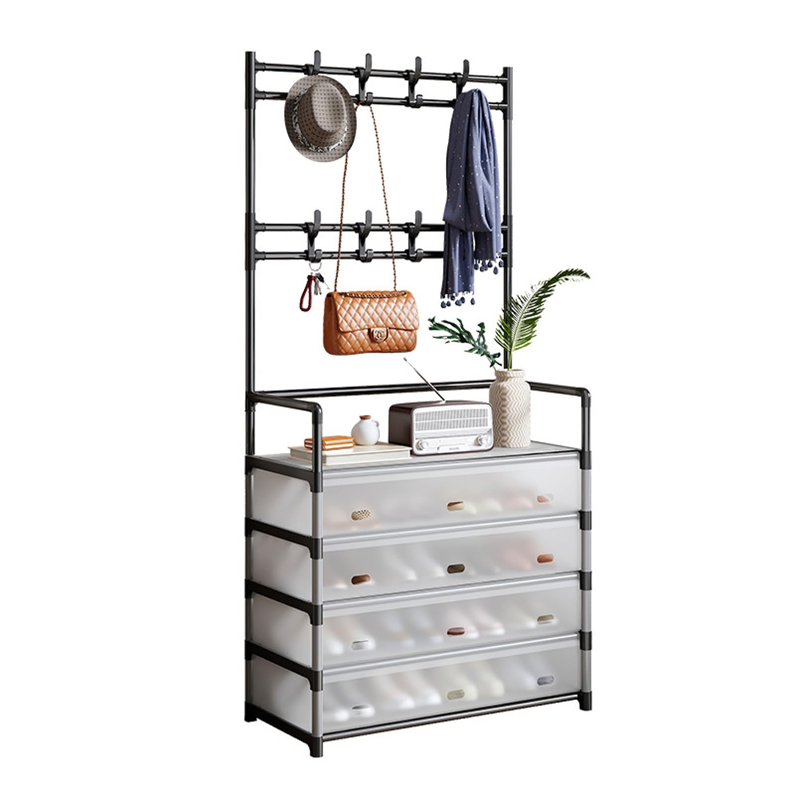 Organisateur 3-en-1 Porte-Manteau + Étagère à Chaussures – 5 Niveaux | Anti-Poussière