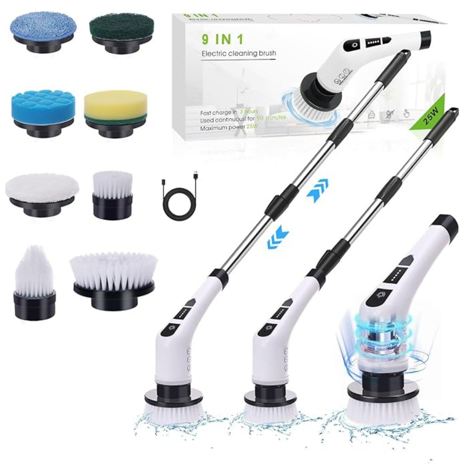 Brosse Électrique de Nettoyage 9 en 1 – Multi-Usage avec Accessoires Interchangeables