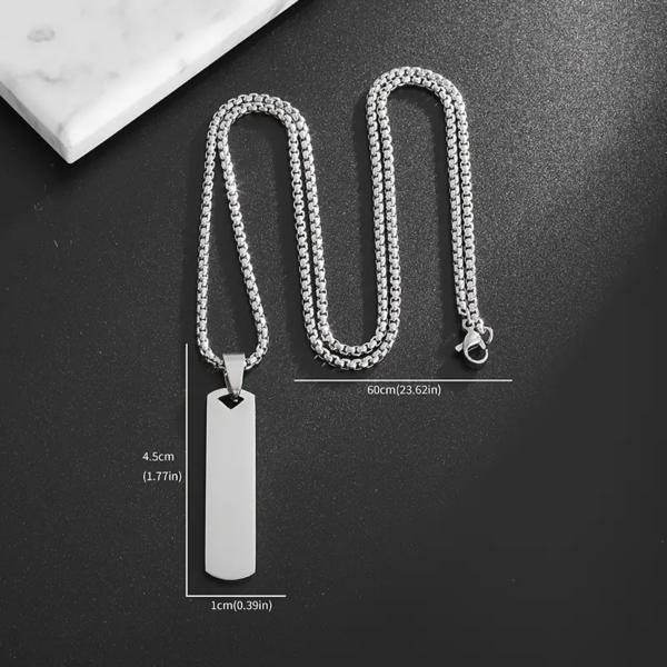 Collier homme en acier inoxydable, Qualité Premium, pendentif de barre rectangulaire