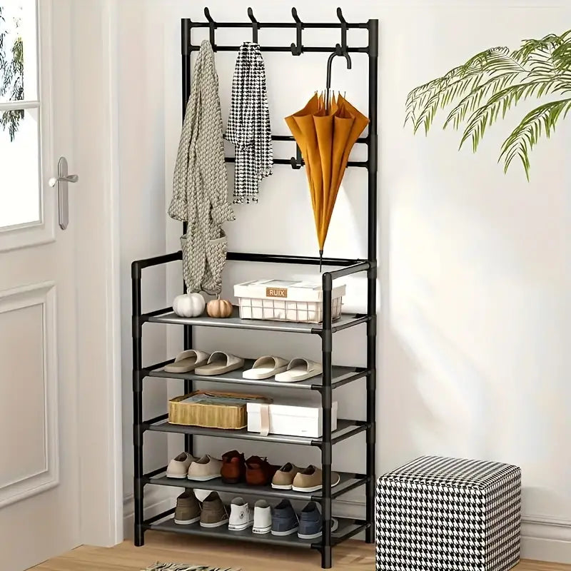 Étagère à Chaussures et porte Mentaux En Métal 5 Rangés