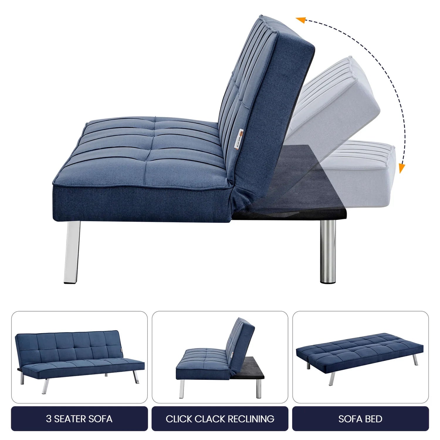 Canapé convertible en lit 2 places en tissu clic-clac pour chambre et bureau