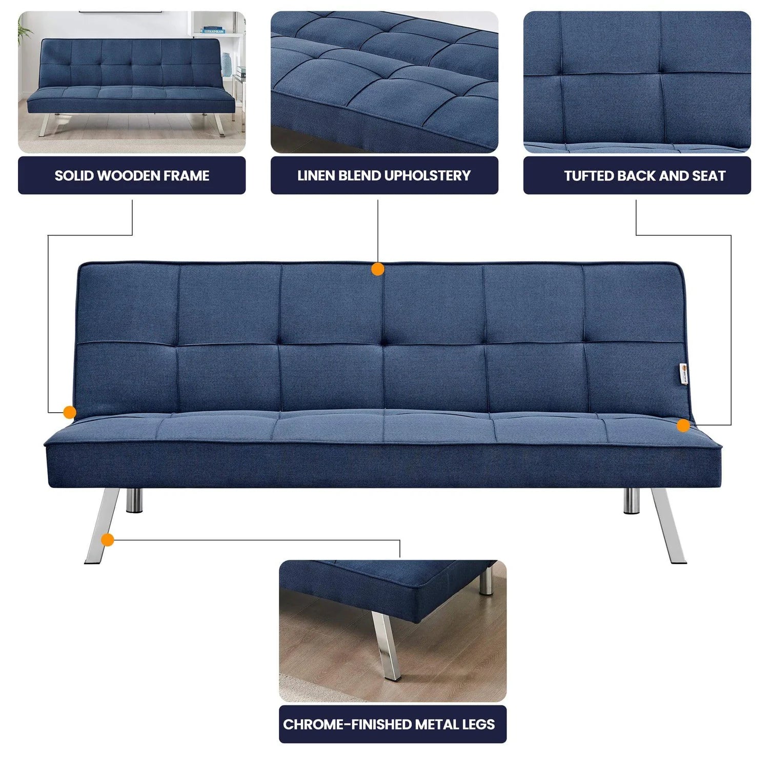 Canapé convertible en lit 2 places en tissu clic-clac pour chambre et bureau