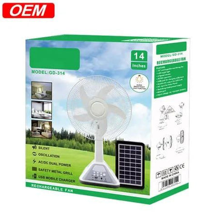 Ventilateur solaire rechargeable 12 pouces avec 02 lampes