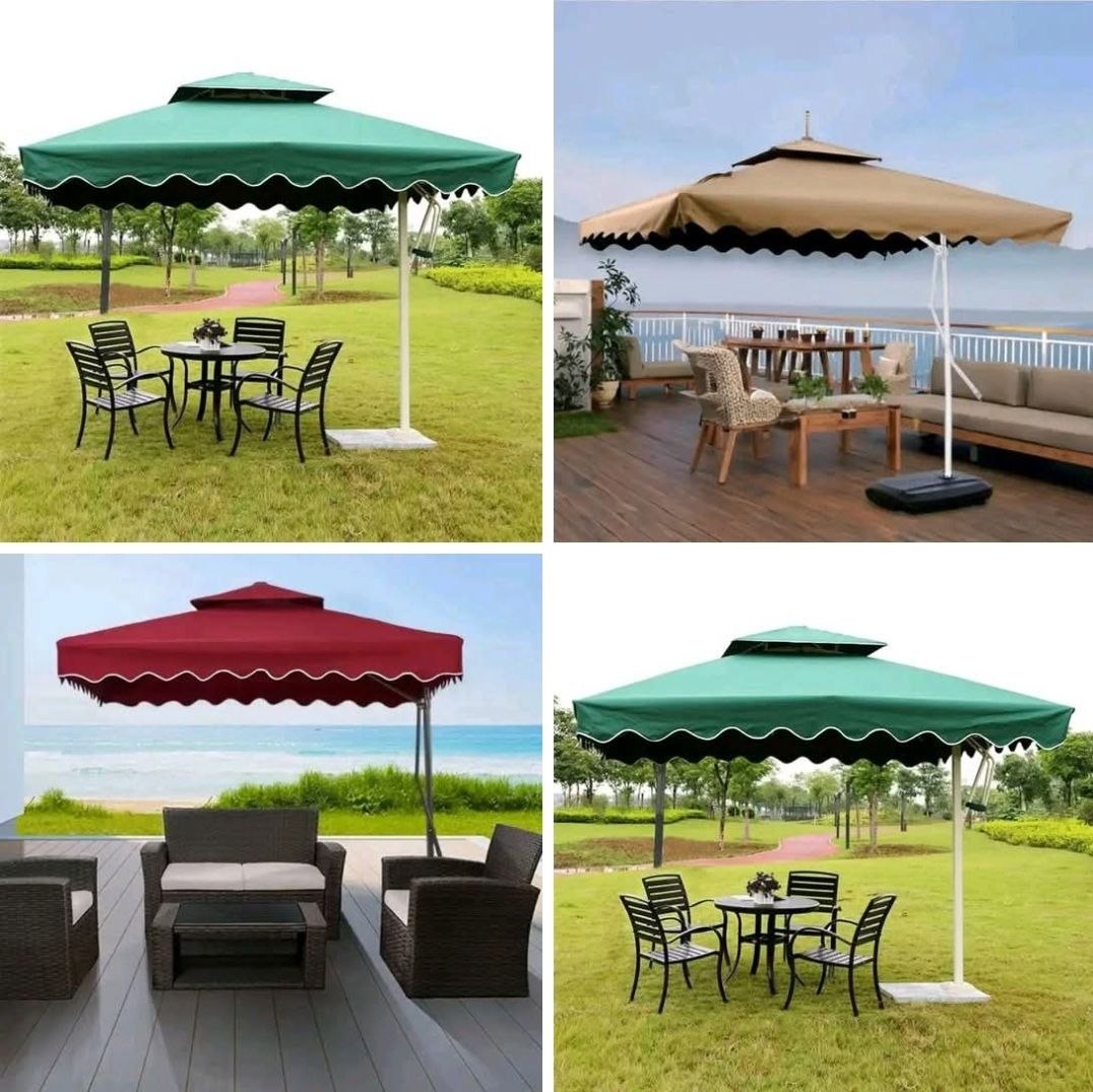 Parasol Déporté de Luxe  – Carré 2.5mx2.5m | Double Toiture & Finition Festonnée