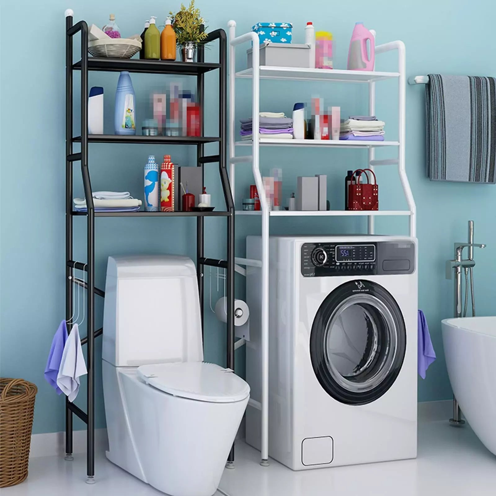 Support de rangement 3 niveaux pour toilettes et blanchisserie étagère en acier inoxydable salle de bain